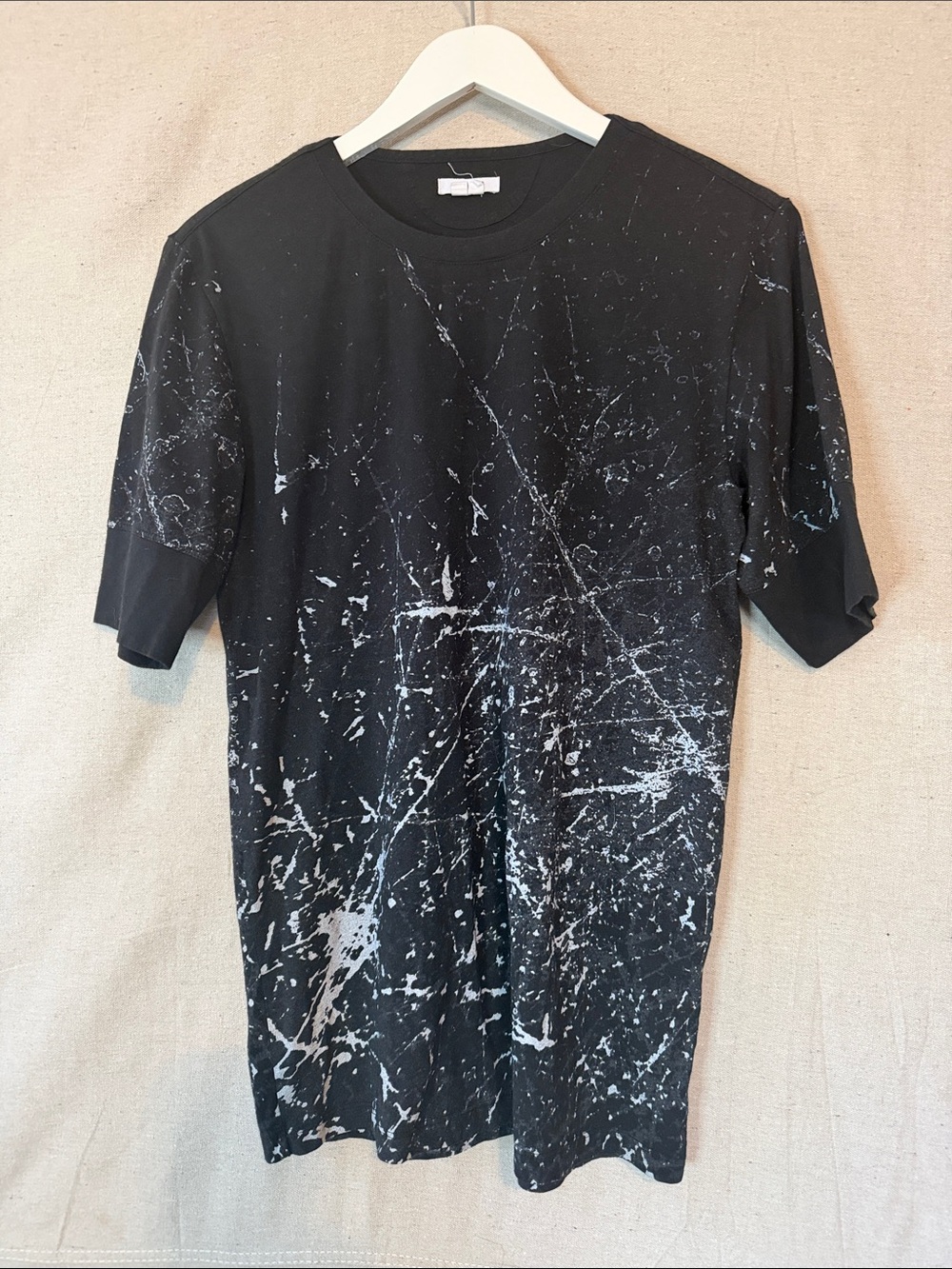 Helmut Lang Black Tee with White Paint-Splatter